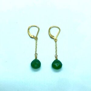 Handmade 14k GF & Green Onyx Drop Chain Earrings